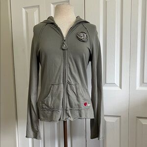 Twisted Heart Women's Sage Green 100% Cotton Zip-Up Hoodie Size Large